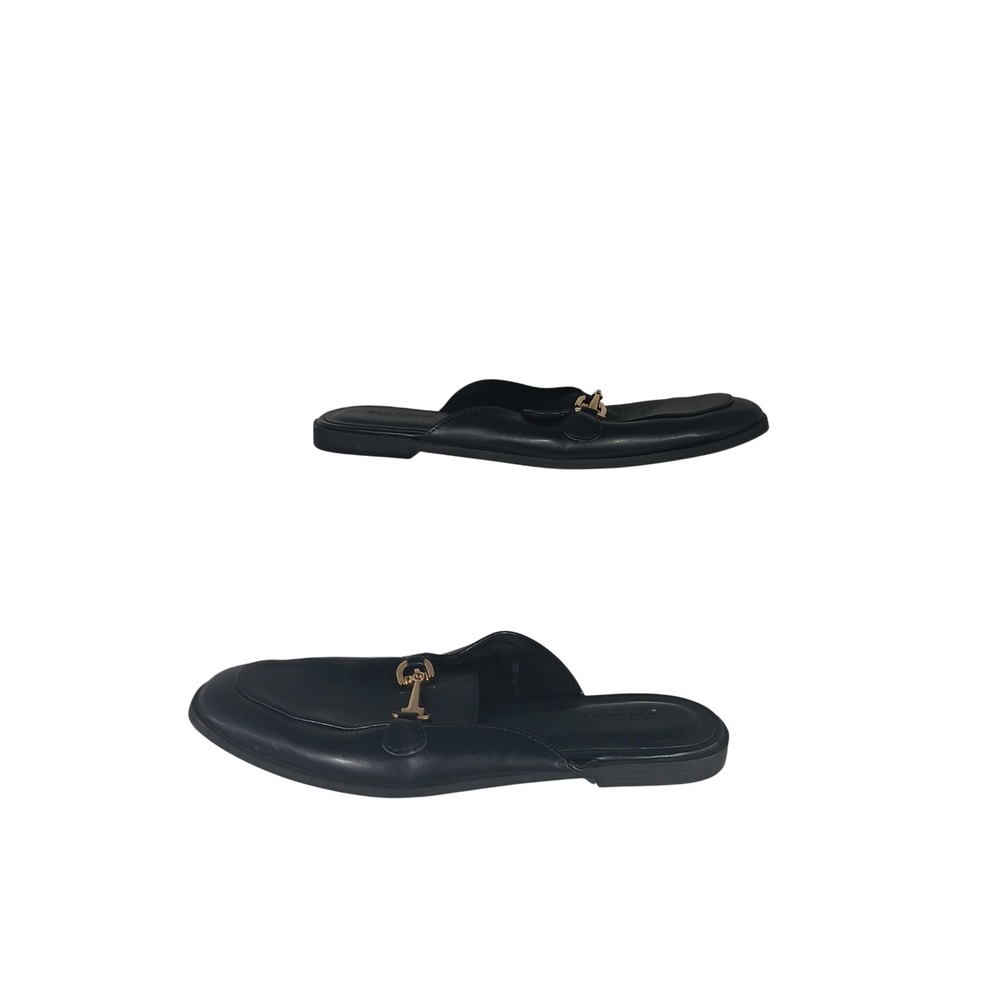 Old Navy Loafer Mule 8 Black Gold Horsebit Flat Slide Professional Preppy